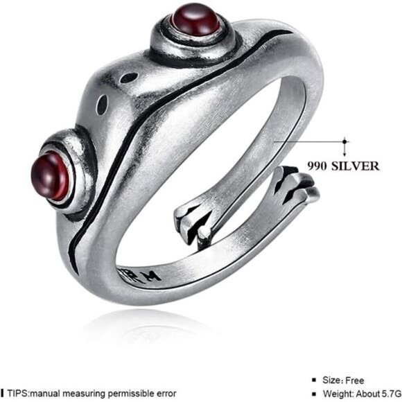 Frog Ring 990 Sterling Silver Cute Animal Jewelry Adjustable - Picture 2 of 8